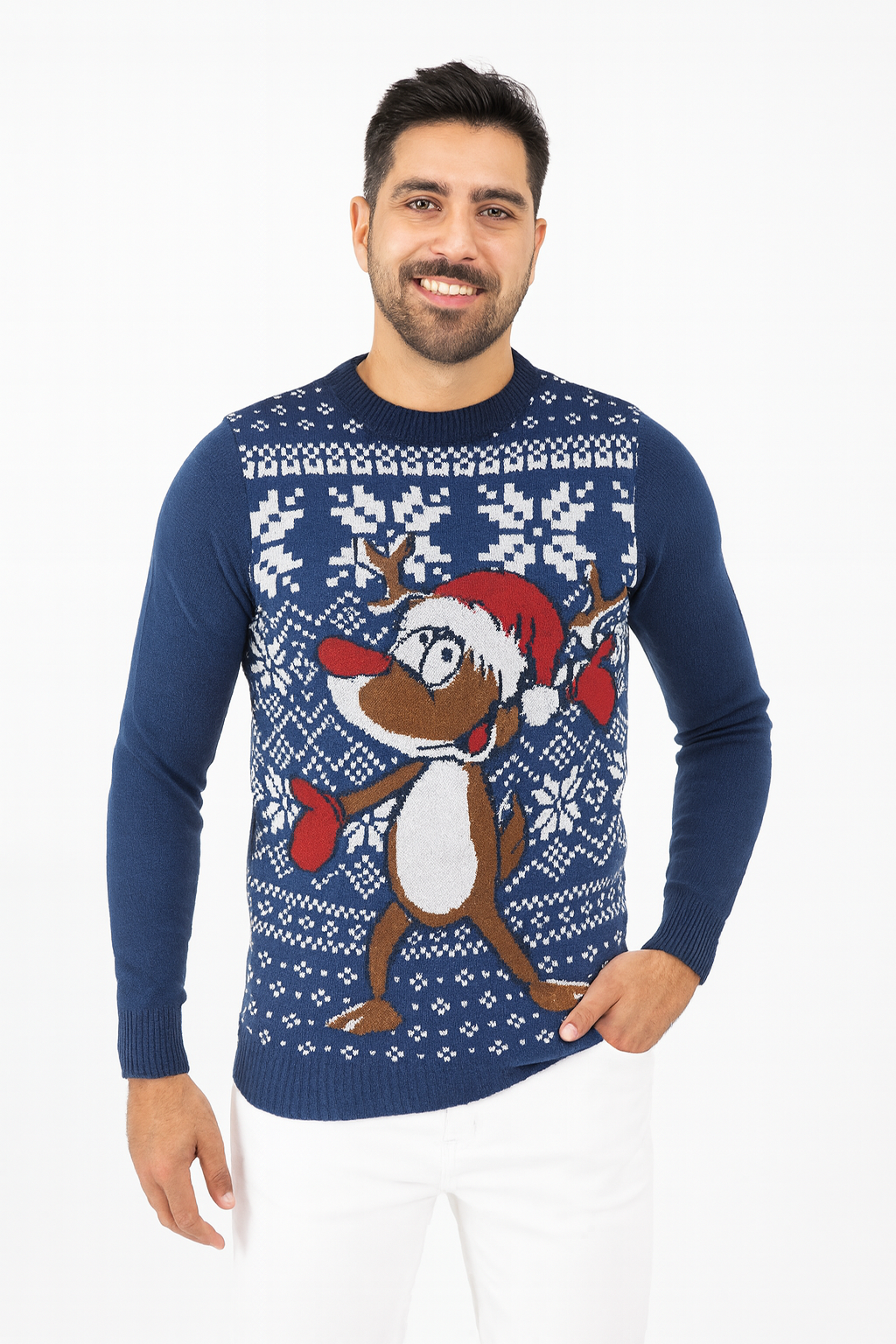 Nordic Style Cheerful Reindeer Men's Knitted Christmas Jumper