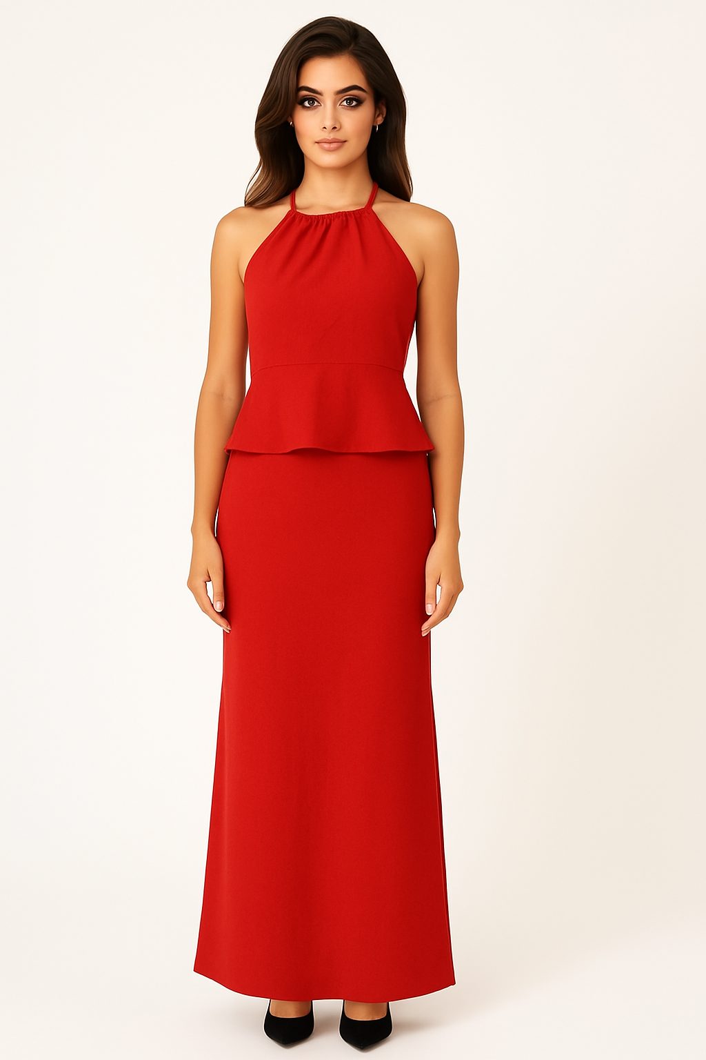 Wholesale Women’s Halterneck Peplum Top And A-Line Skirt Linen Coord Set (PACK OF 6)