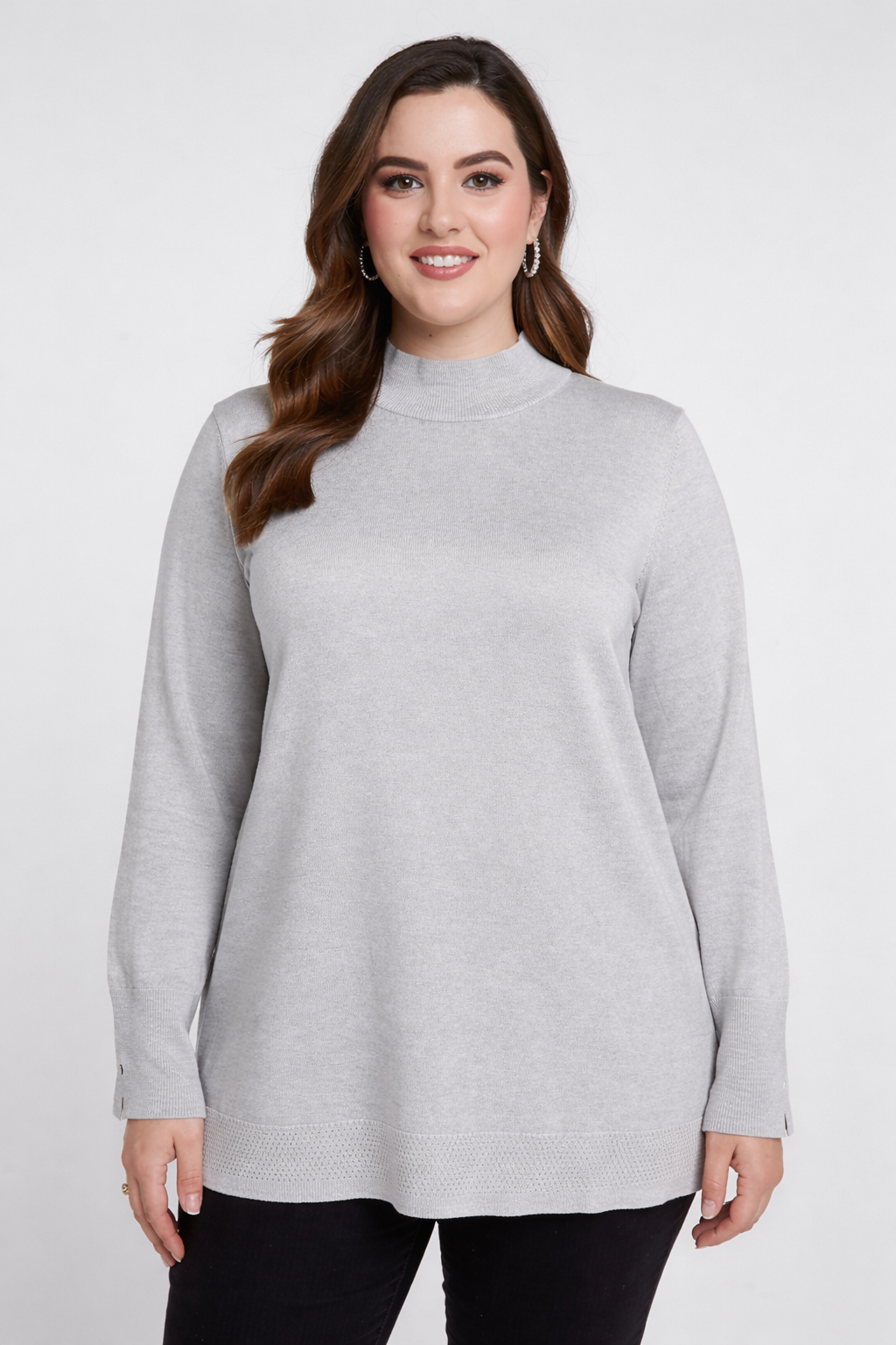 Plus Size Mock Neck Viscose Blend Knitted Jumper