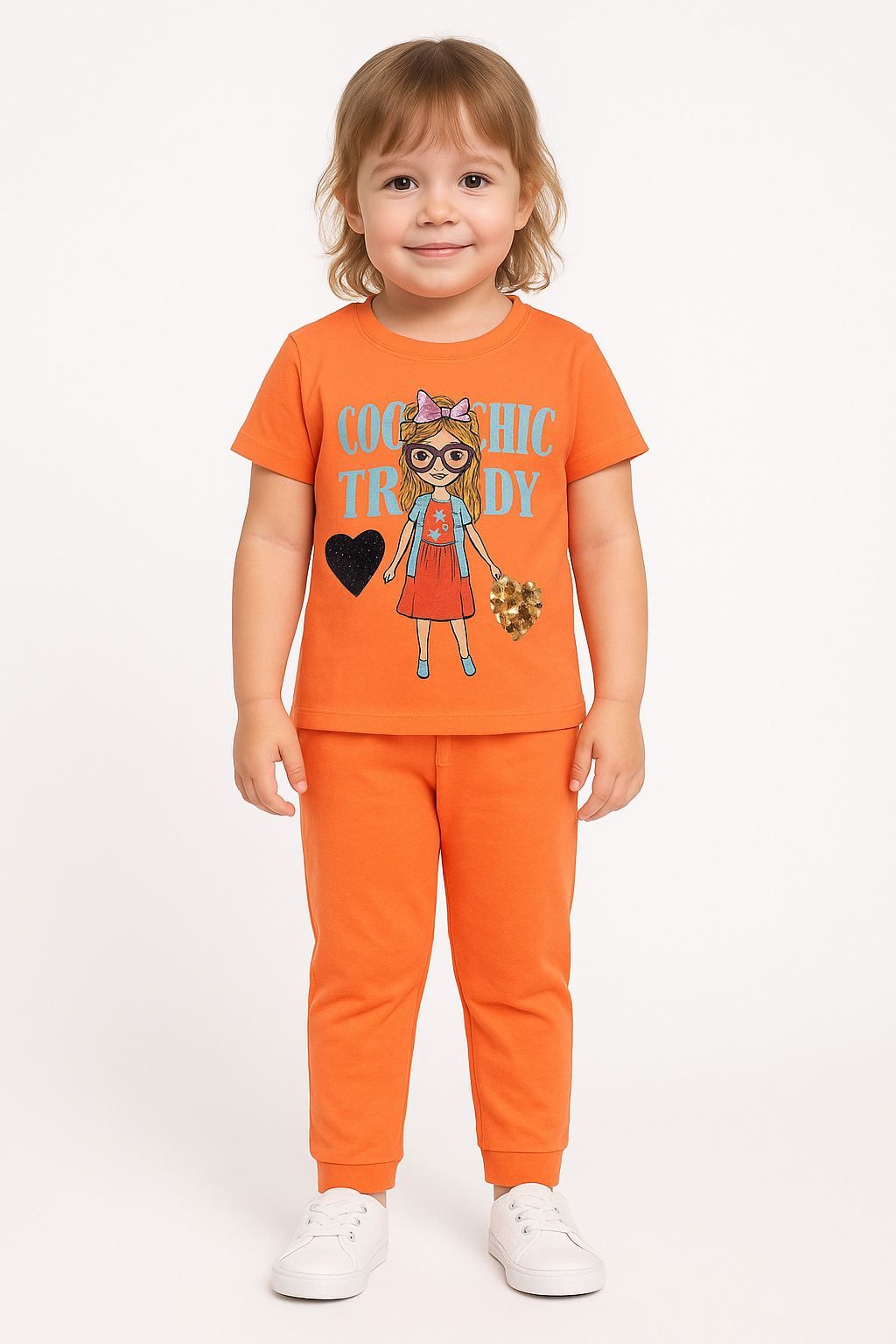 Wholesale Graphic Sequine Print Two-Piece Kids' Cotton Outfit Set (PACK OF 14)