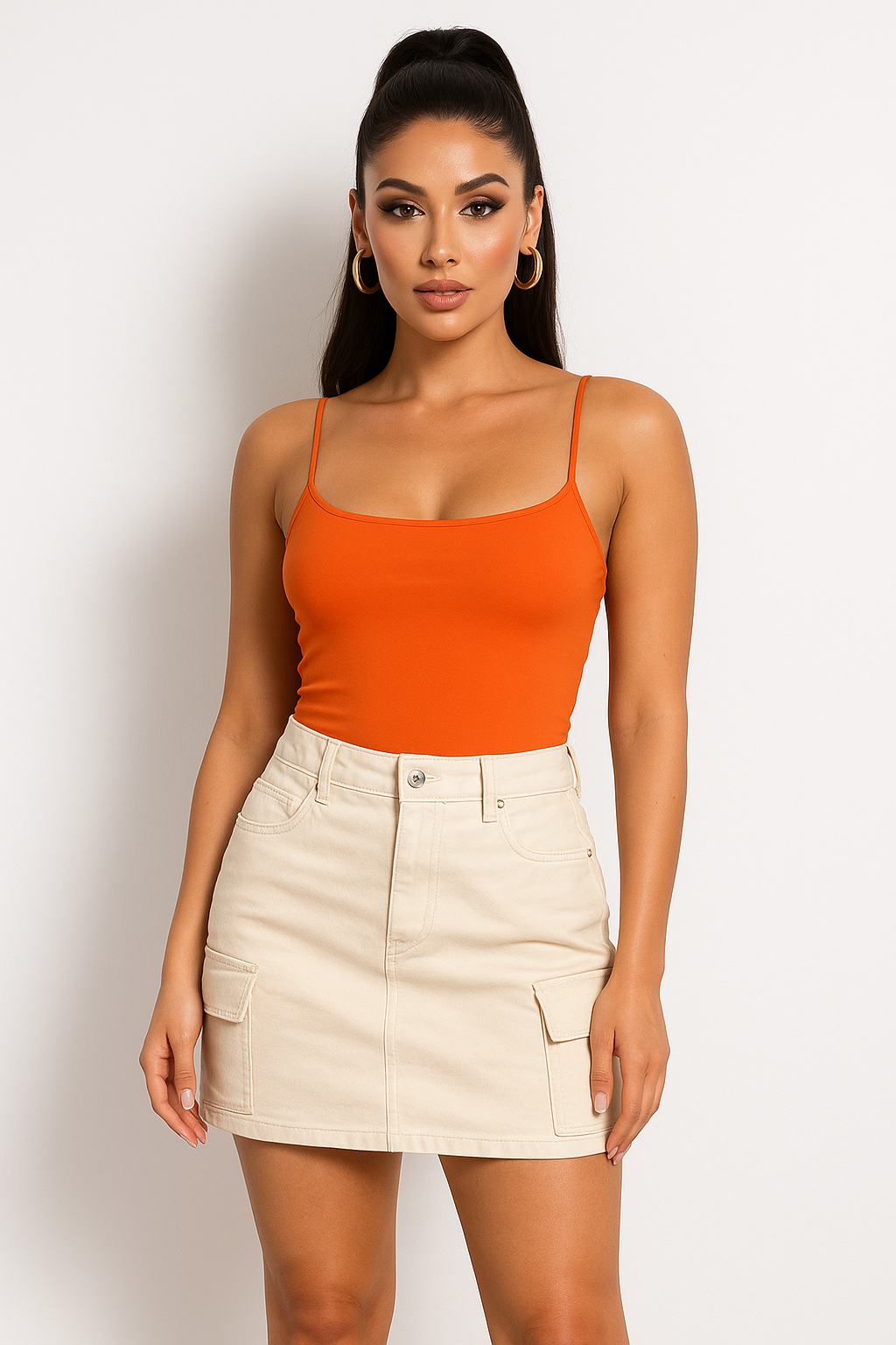 Utility Cargo Flap Pocket Short A-Line Stretchy Skirt