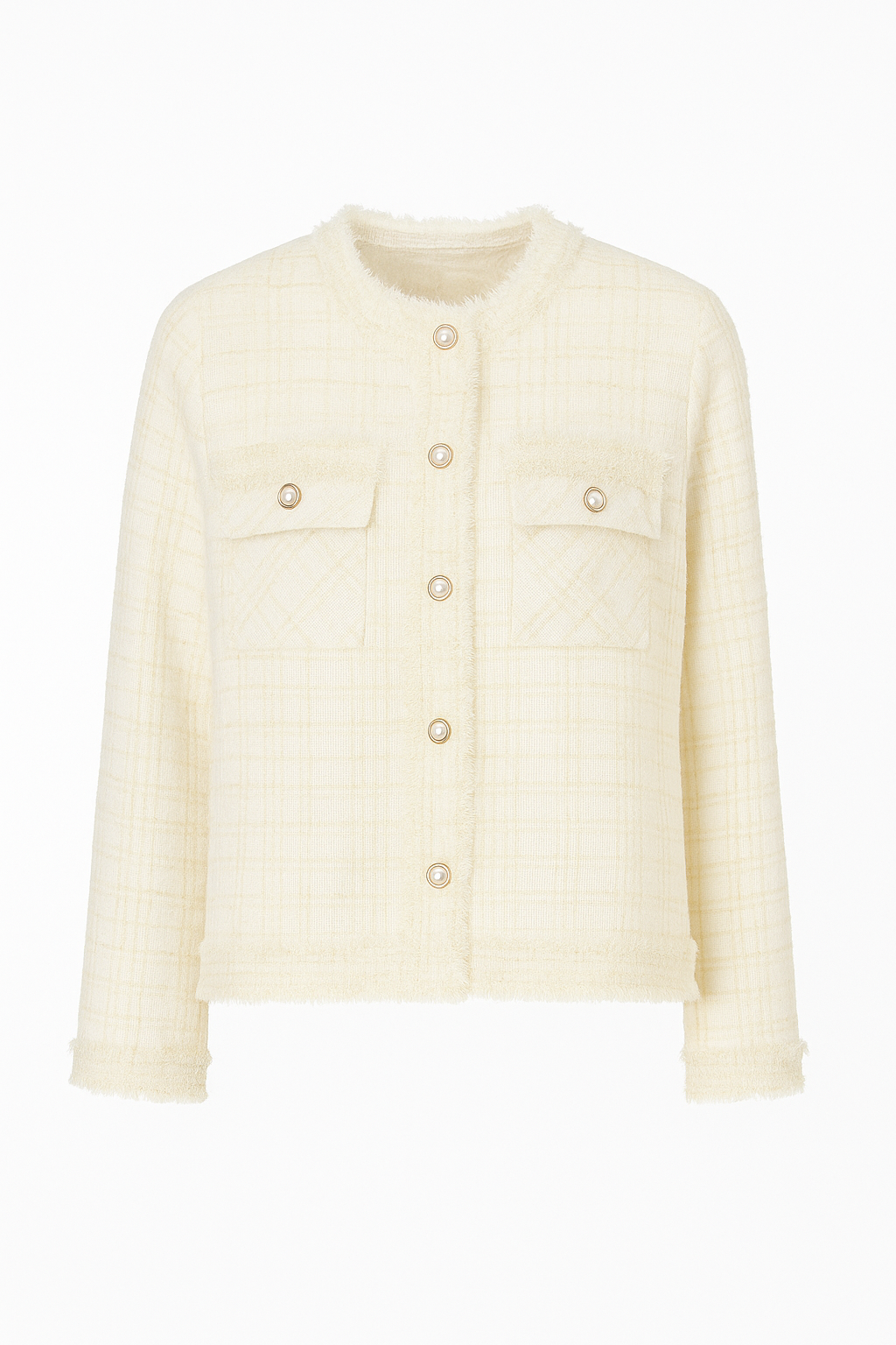 Soft Tweed-Style Pearl Button Chic Blazer