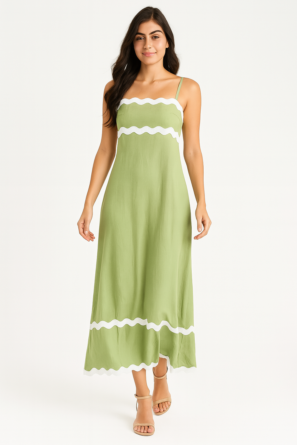Wholesale Women's Viscose Blend Conrast Biding Flowy A-Line Strappy Ma