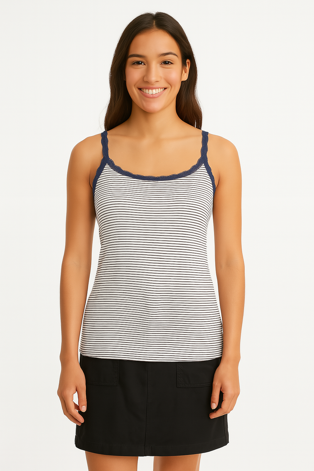 Embroidered Straps Stretchy Cotton Blend Cami Top