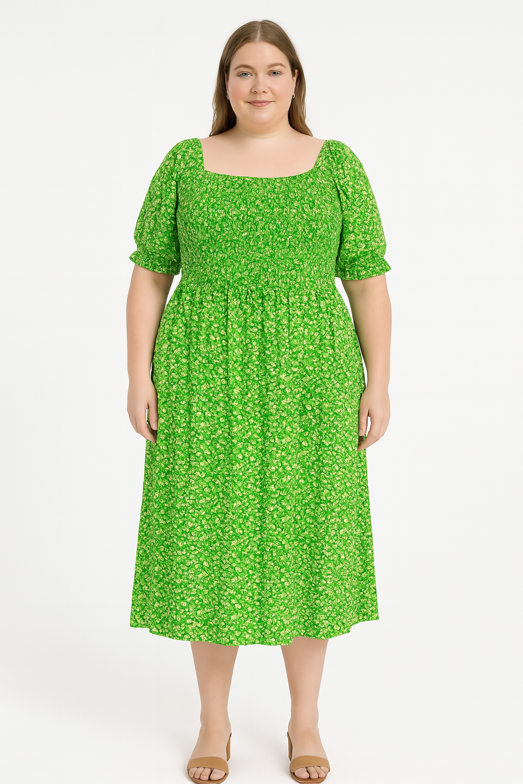Daisy Print Elasticated Waistline Cotton Midaxi Dress