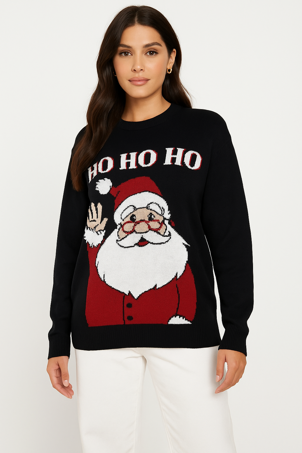Santa Print Unisex Festive Knitted Christmas Jumper
