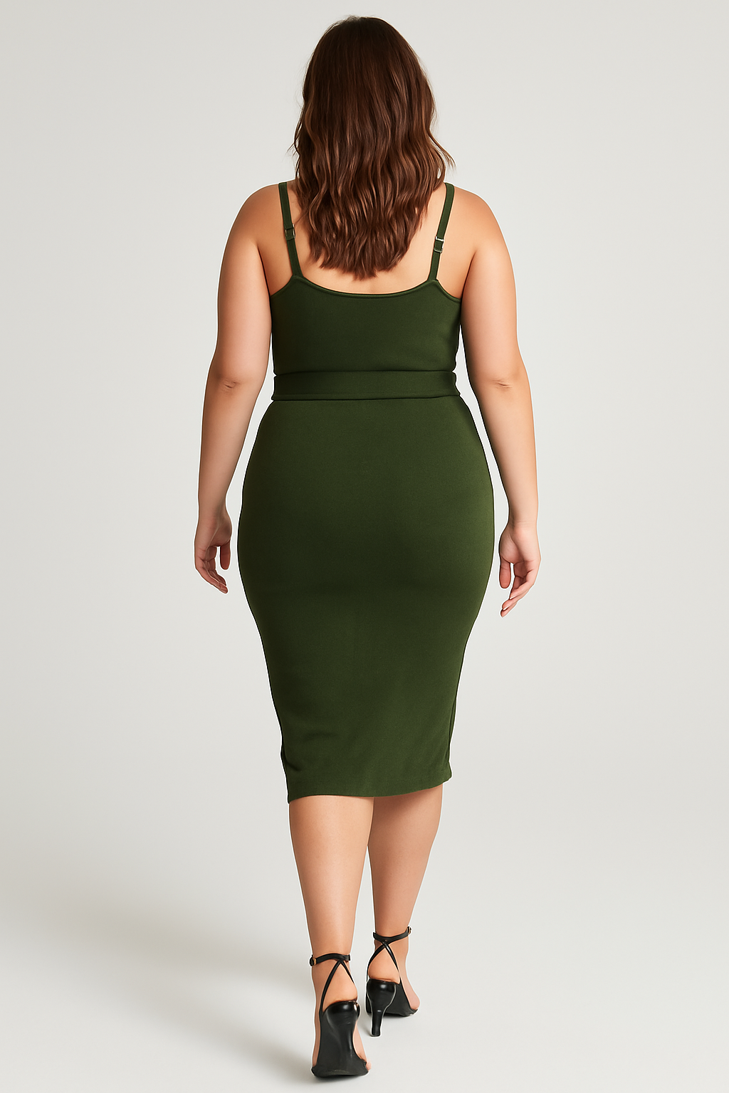 Adjustable Straps Pearl Beads Viscose Blend Knit Belted Midi Dress