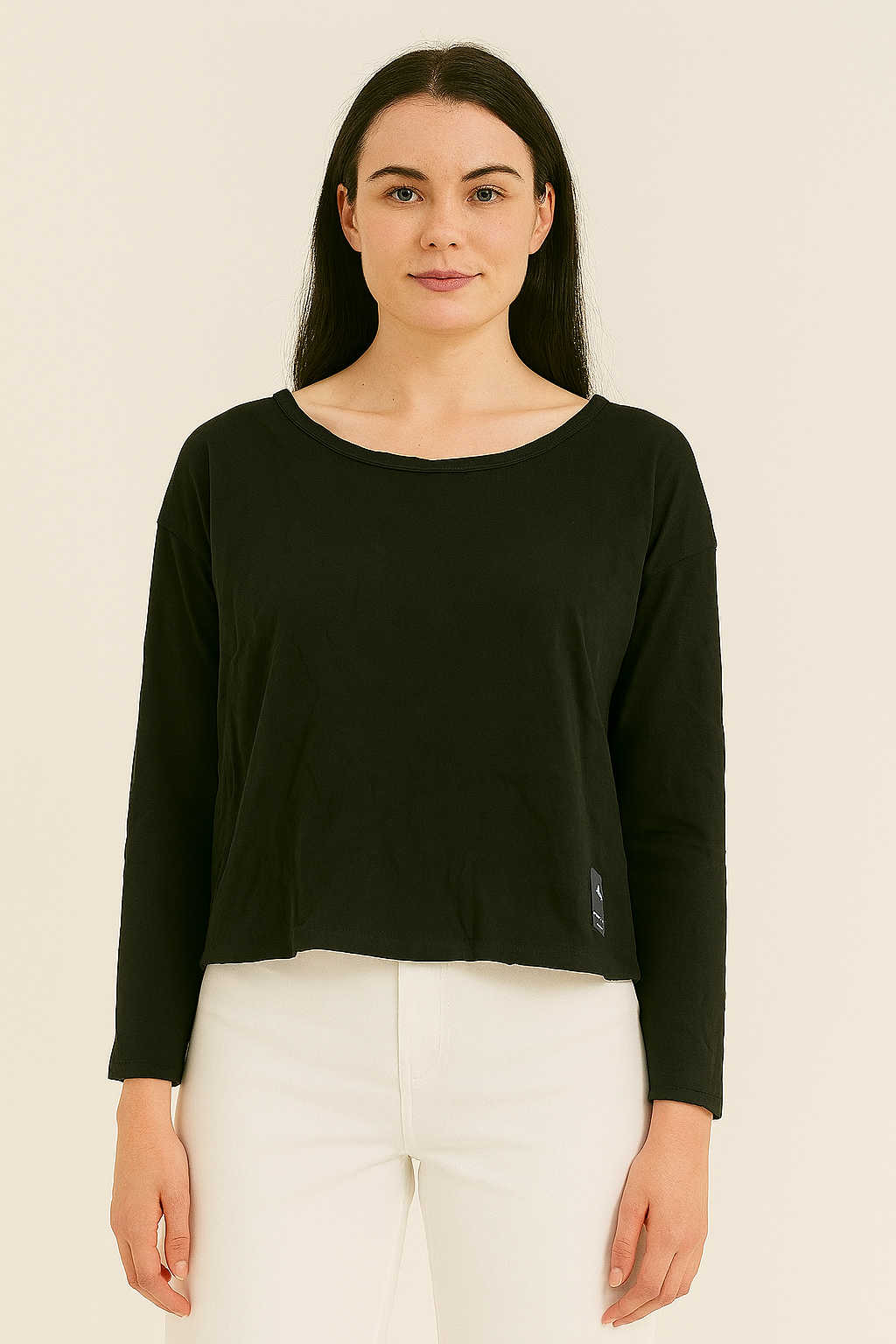Long Sleeve Cropped Relaxed Fit Cotton Top