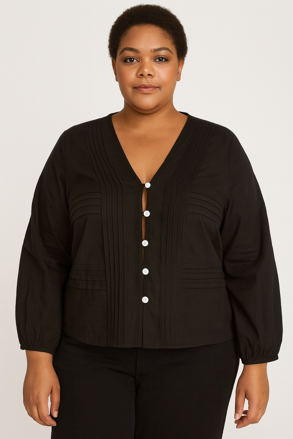 Wholesale Women's V-Neckline Puff Long Sleeve Cotton Blend Blouse (PACK OF 6)
