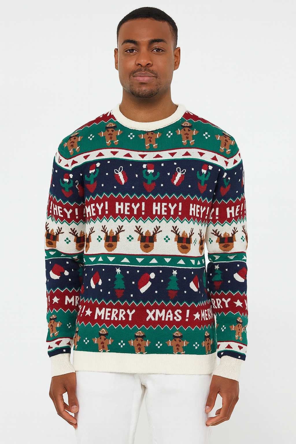Vibrant Festive Pattern Knitted Men's Jumper