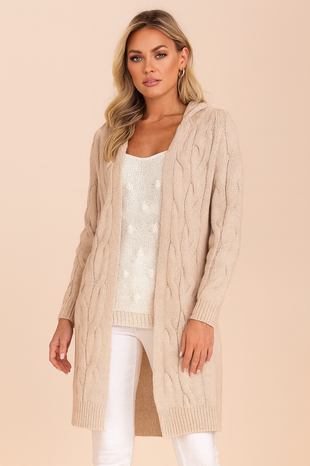 Chunky Cable Knit Hooded Longline Cardigan