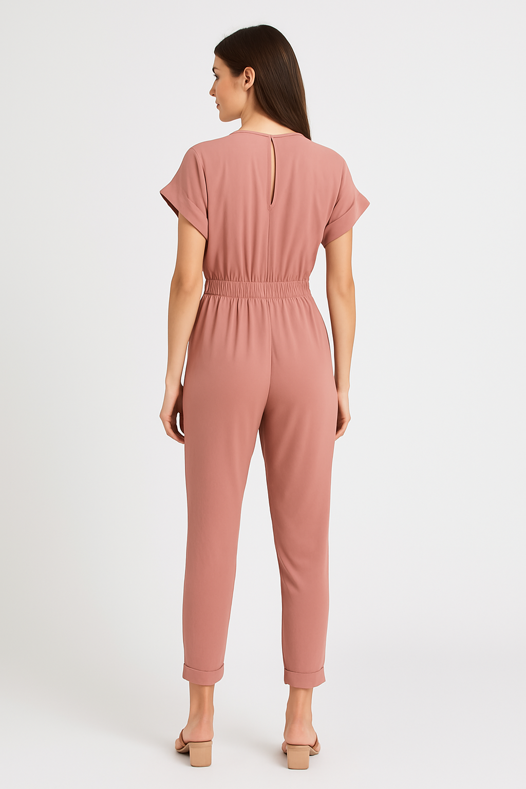 Crinkle Wrap V- Neck Tapered Leg Viscose Short Sleeve Jumpsuit