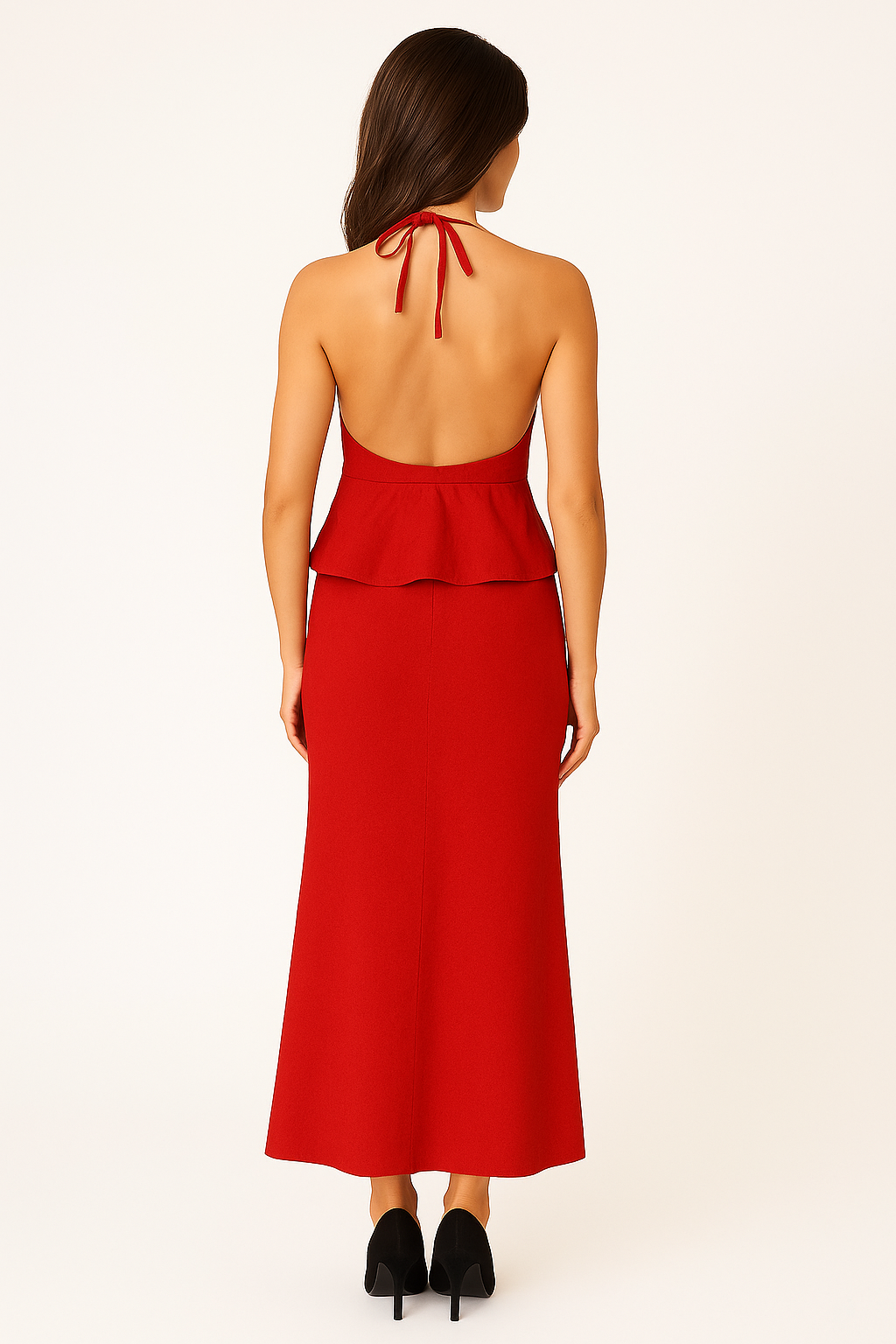 Wholesale Women’s Halterneck Peplum Top And A-Line Skirt Linen Coord Set (PACK OF 6)