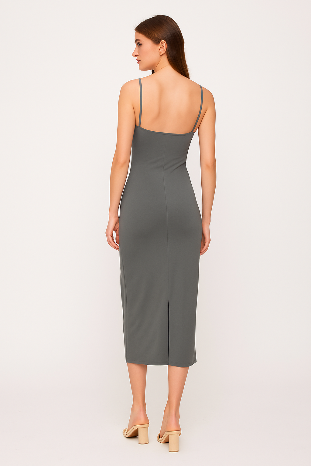 Strappy Slinky Stretchy Back Slit Long Dress