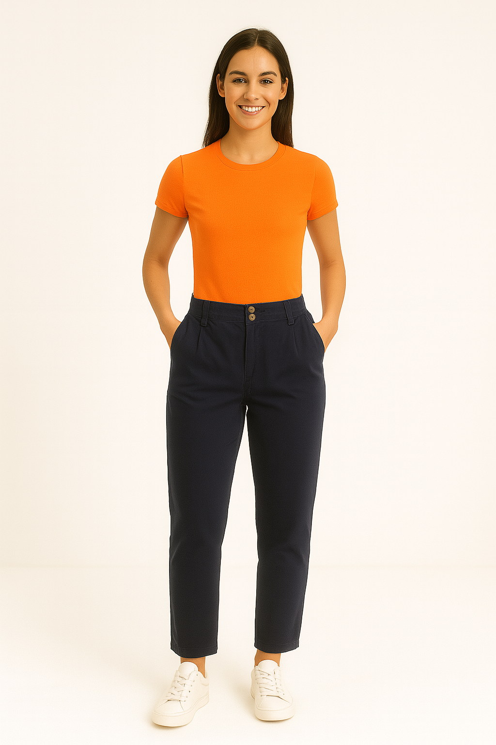 Elasticated Paperbag Waist Cotton Trousers