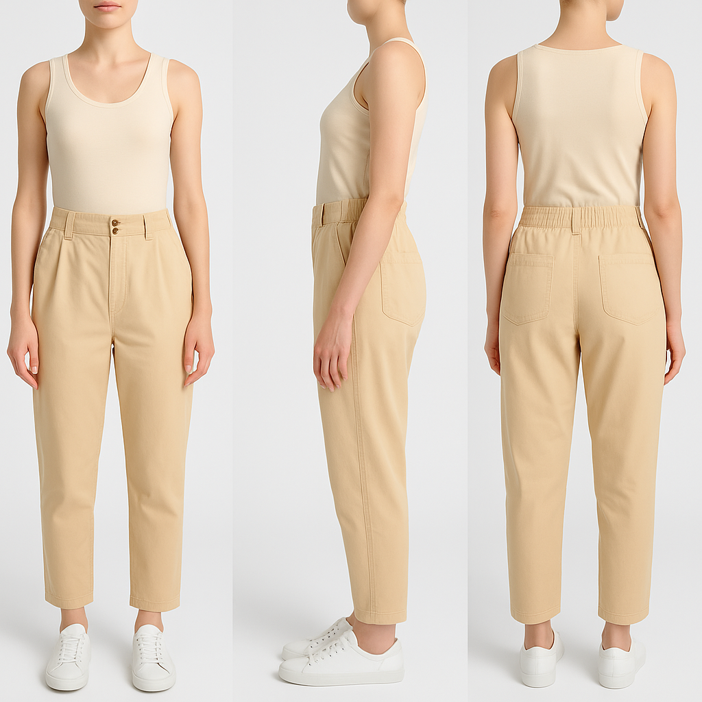 Elasticated Paperbag Waist Cotton Trousers