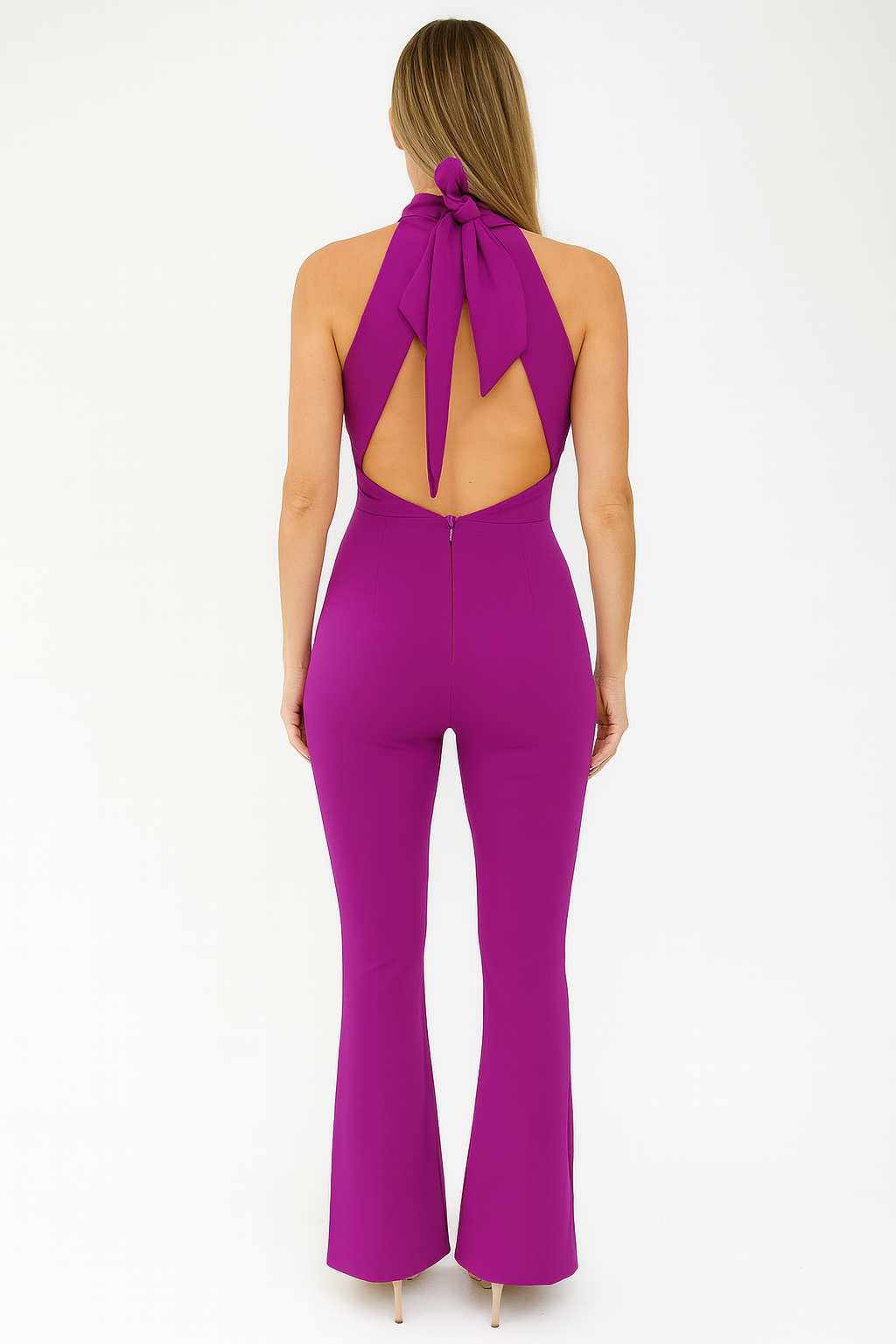 Halter Neck Backless Flared Leg Tall Girlfriendly Jumpsuit