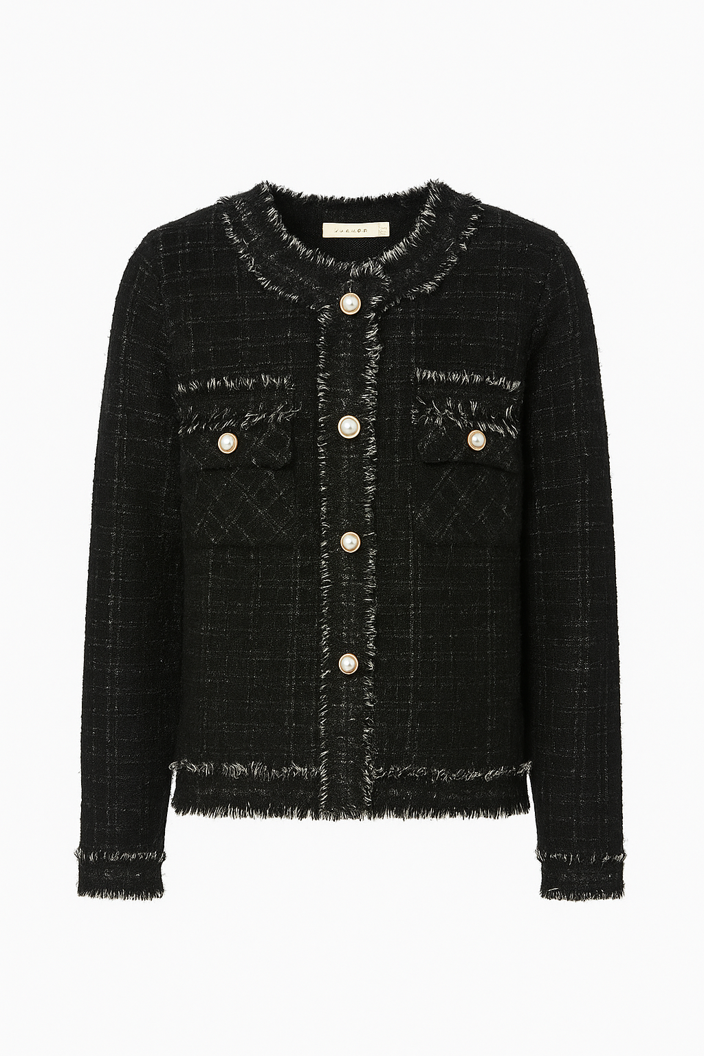 Soft Tweed-Style Pearl Button Chic Blazer