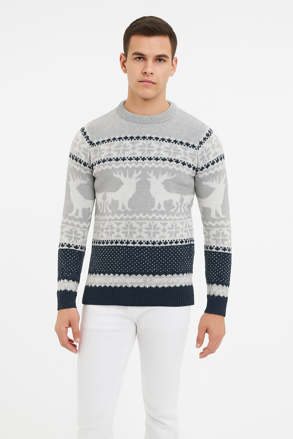 Wholesale Men's Nordic Reindeer Pattern Knitted Christmas Jumper (PACK