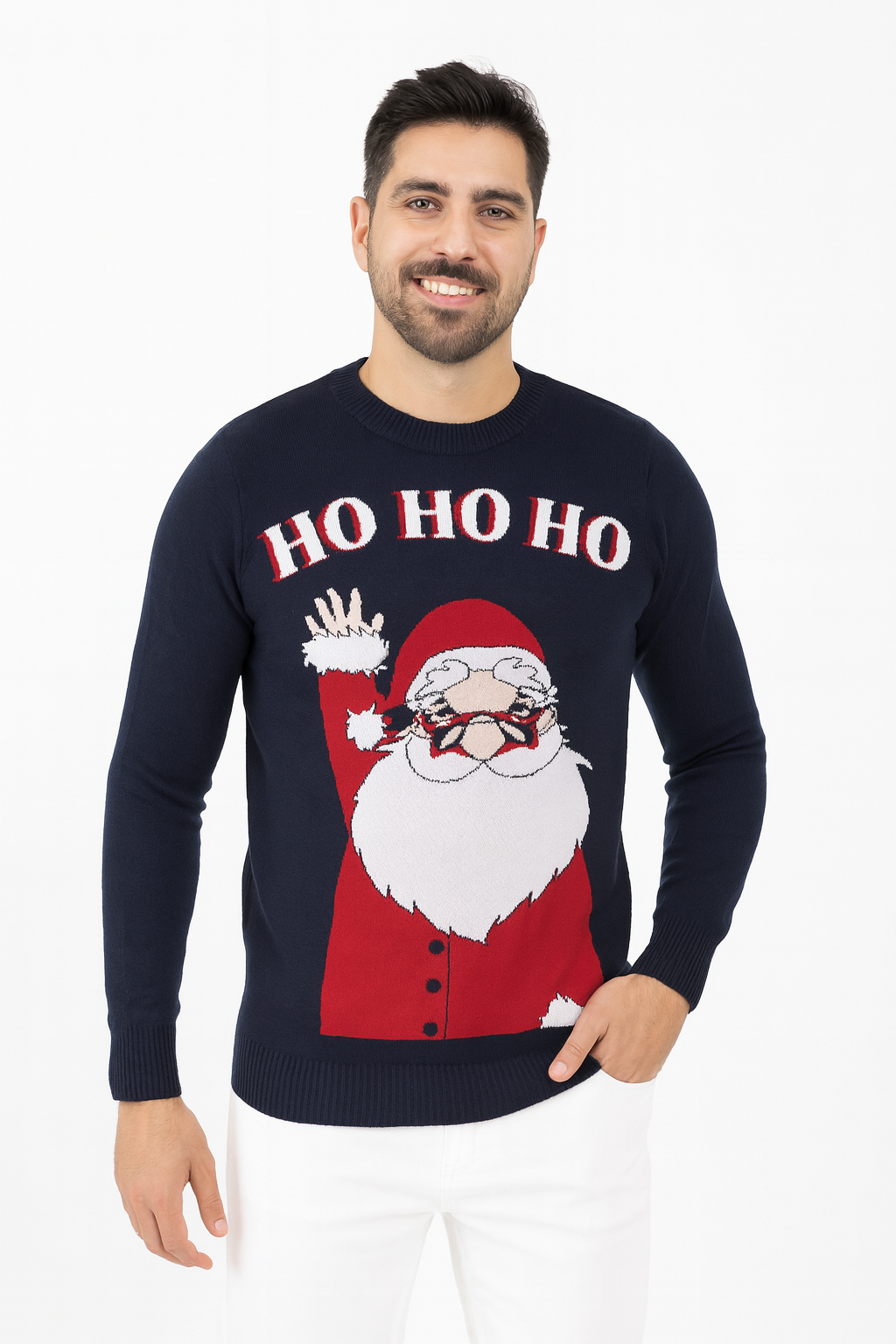 Santa Print Unisex Festive Knitted Christmas Jumper