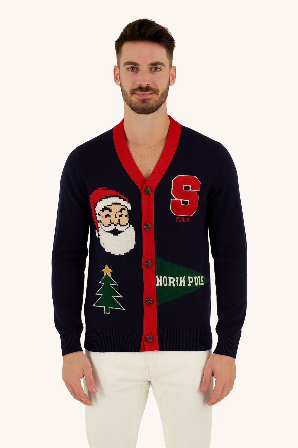 Applique Embroidered Men's Christmas Cardigan