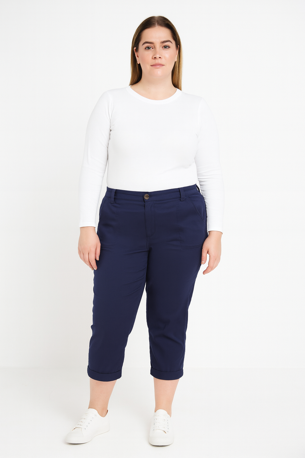Slim Fit Cropped Plus Size Chino Trousers
