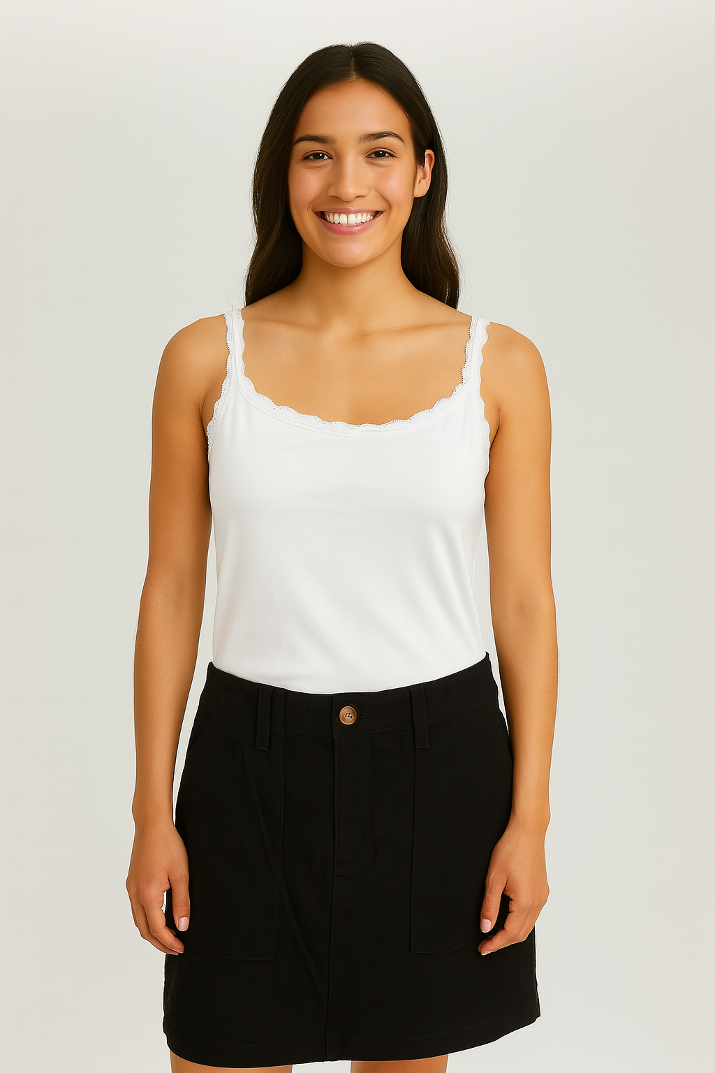 Embroidered Straps Stretchy Cotton Blend Cami Top
