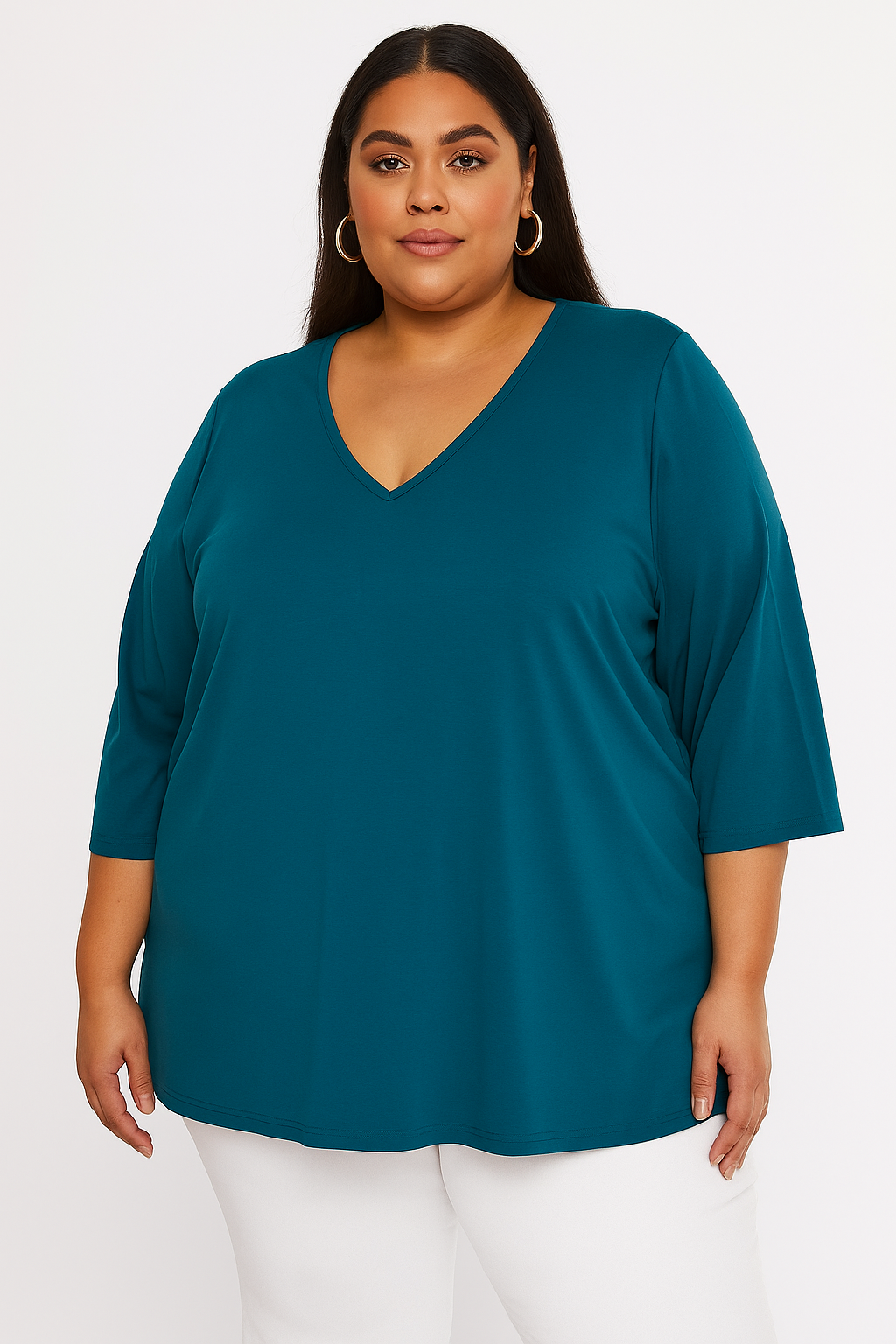 Basic 3/4 Sleeve Lightweight Cotton Plus Size Top