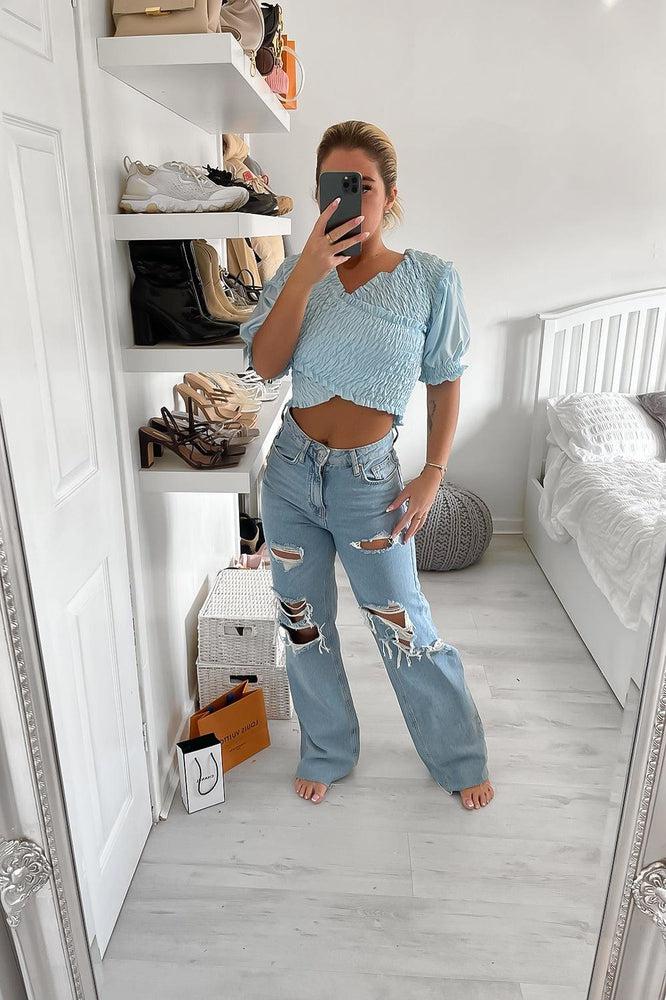 Shirred Crossed Over Crop Top-SinglePrice