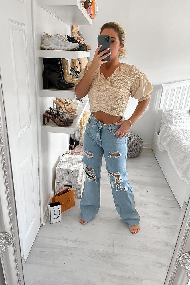 Shirred Crossed Over Crop Top-SinglePrice