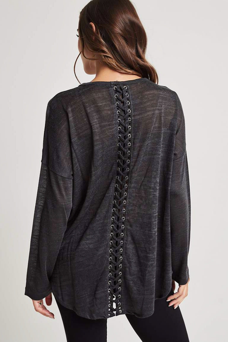 Wholesale Women's Lace Up Back Detail Long Sleeve Top (PACK OF 17)