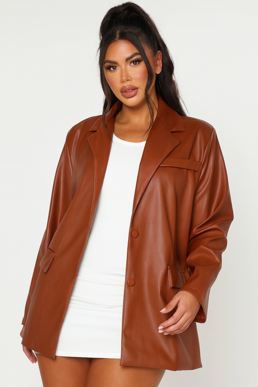 Leather Look Relaxed Fit Tailored Blazer