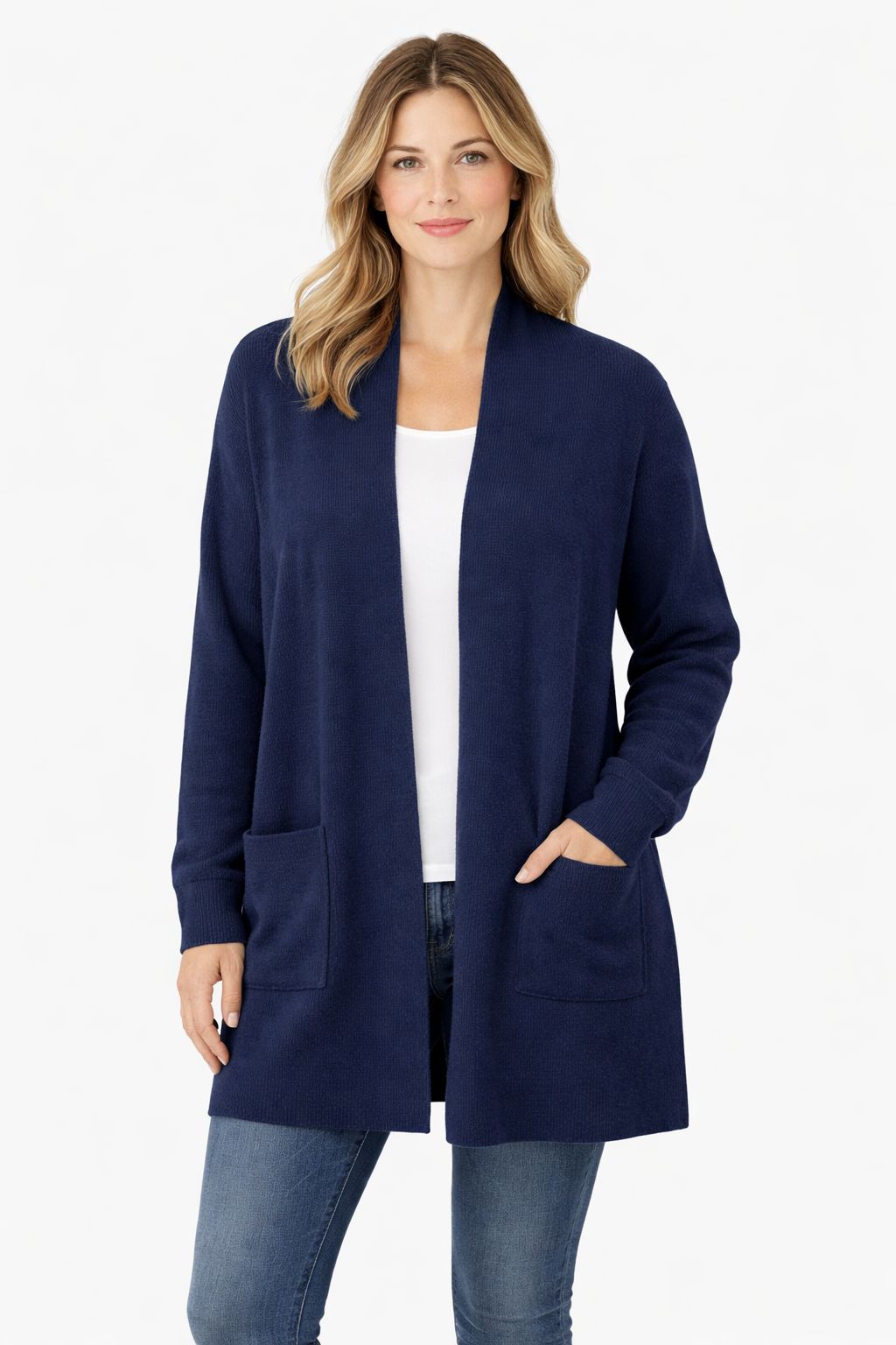 Soft Viscose Blend Knit Hip Length Cardigan