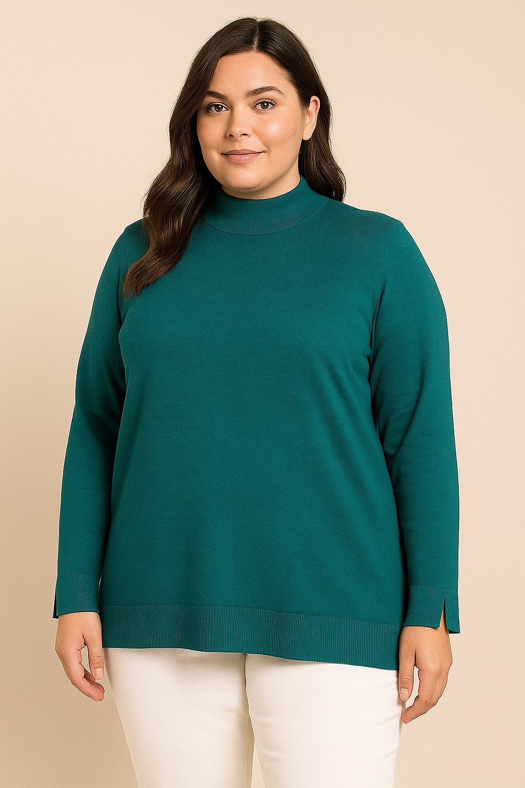 Mock Neck Viscose Blend Longline Knitted Jumper