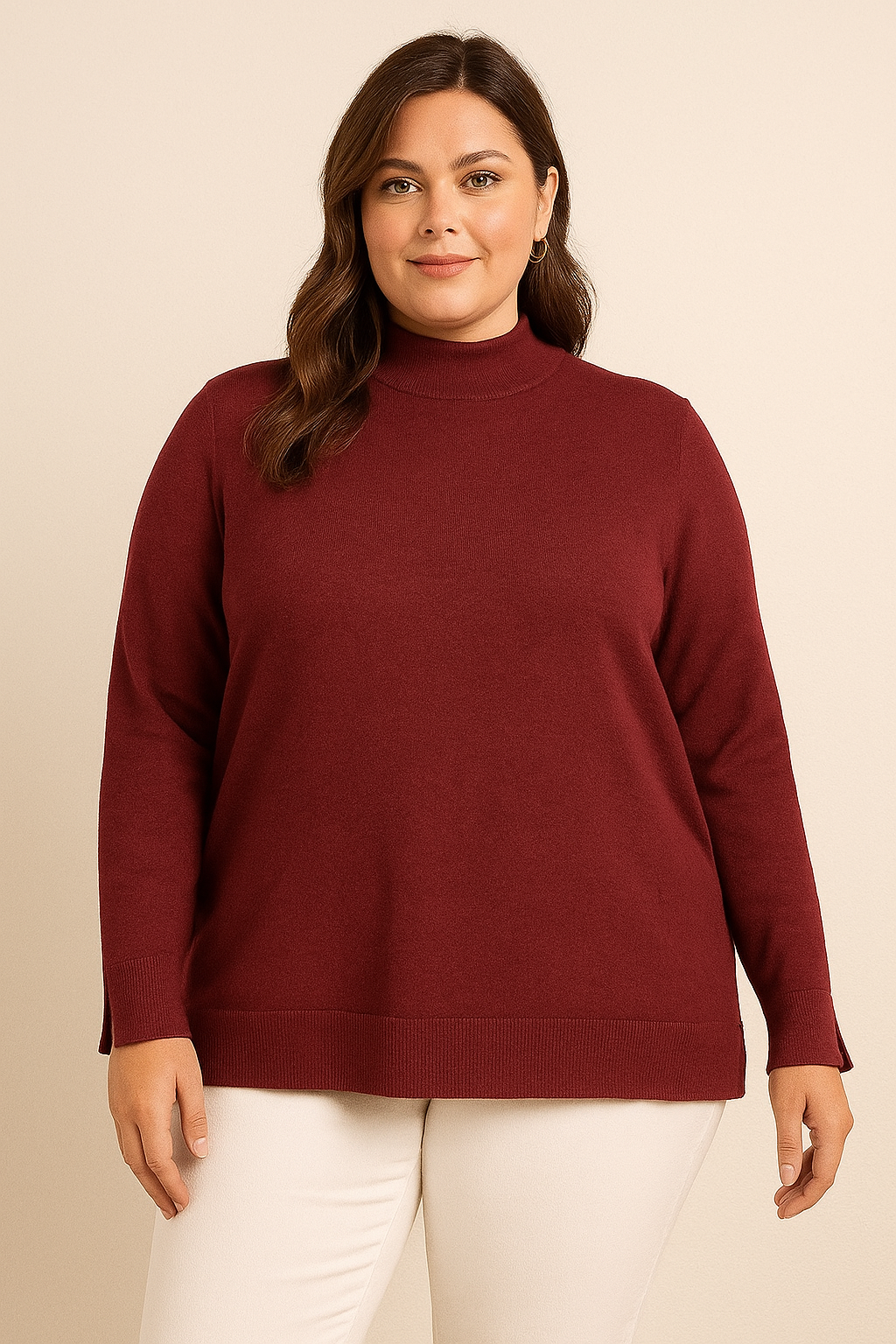 Mock Neck Viscose Blend Longline Knitted Jumper