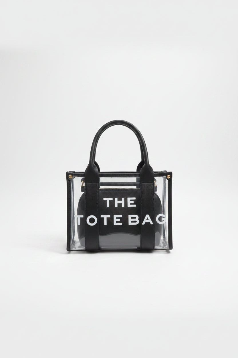 Clear Medium Size Tote Bag And Makeup Purse 2 in 1 Set
