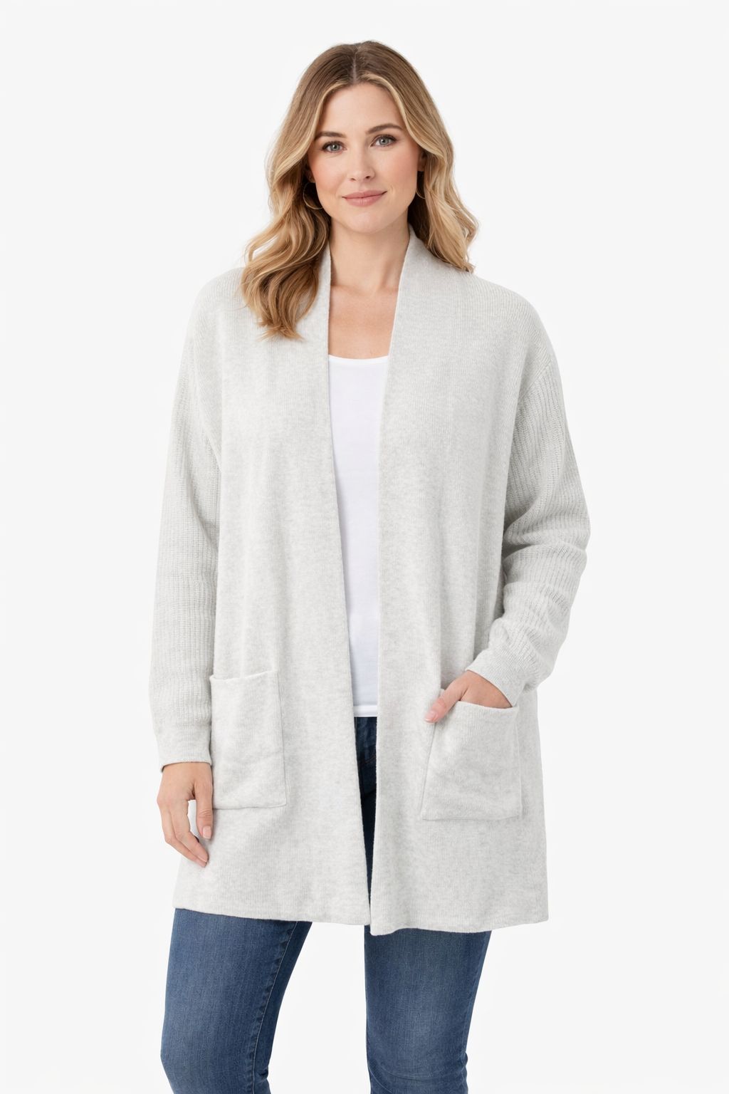 Soft Viscose Blend Knit Hip Length Cardigan