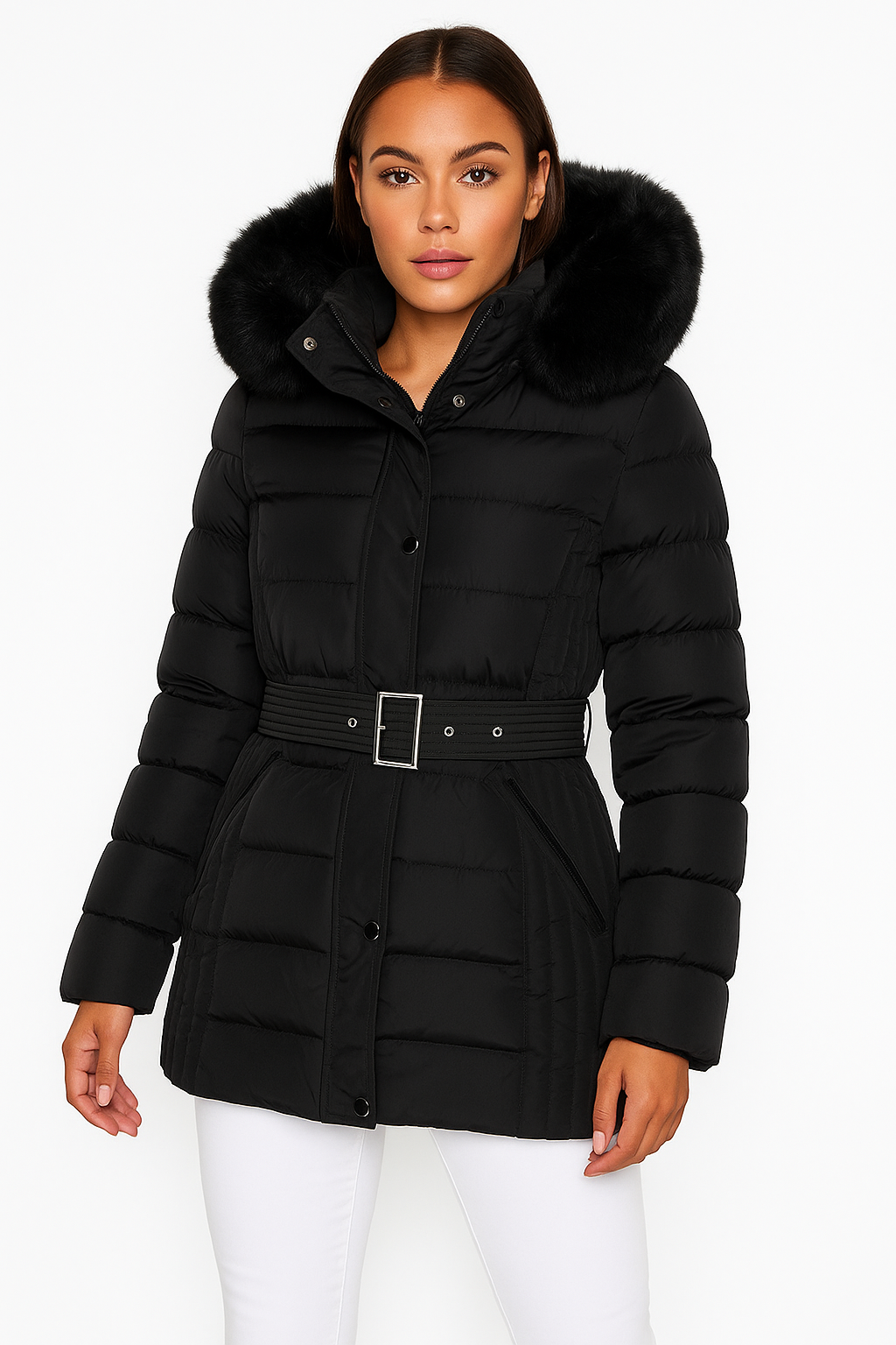 Wholesale Women's Gold Hardware Belted And Hooded Winter Jacket (PACK OF 6)