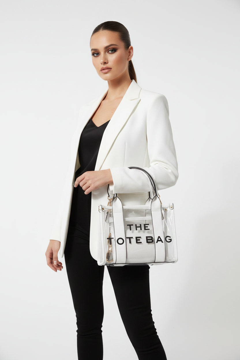 Clear Medium Size Tote Bag And Makeup Purse 2 in 1 Set