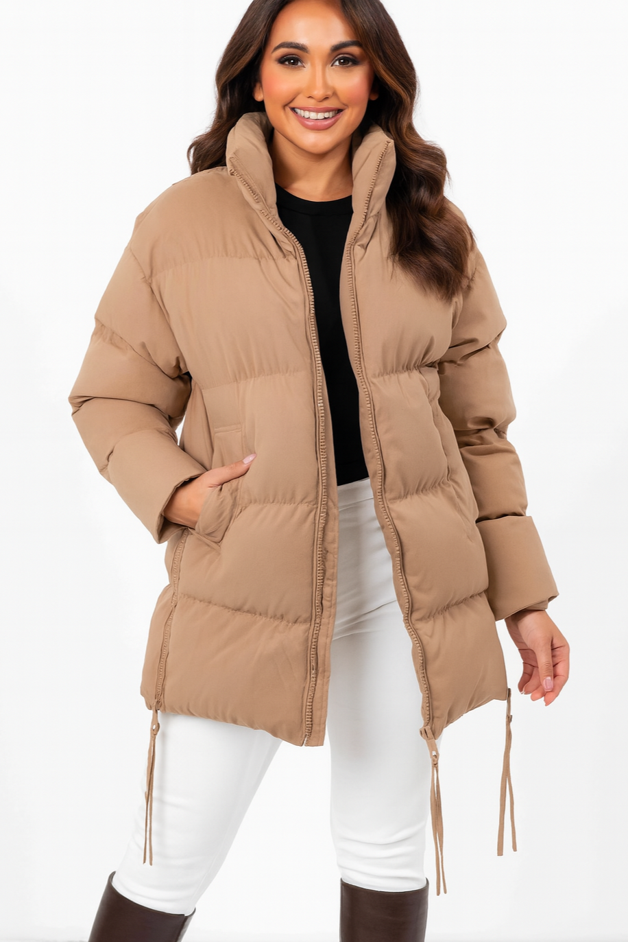High Neck Collar Zip Relaxed Fit Winter Jacket