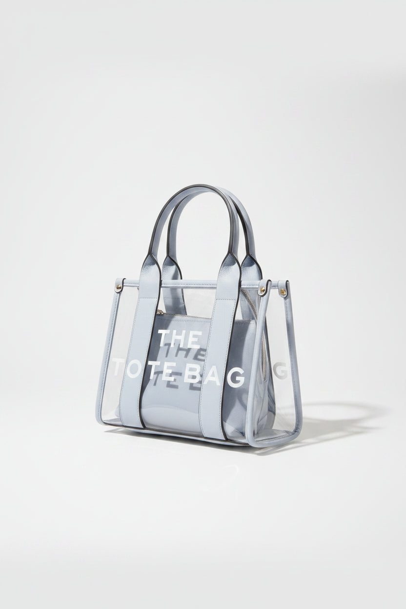 Clear Medium Size Tote Bag And Makeup Purse 2 in 1 Set