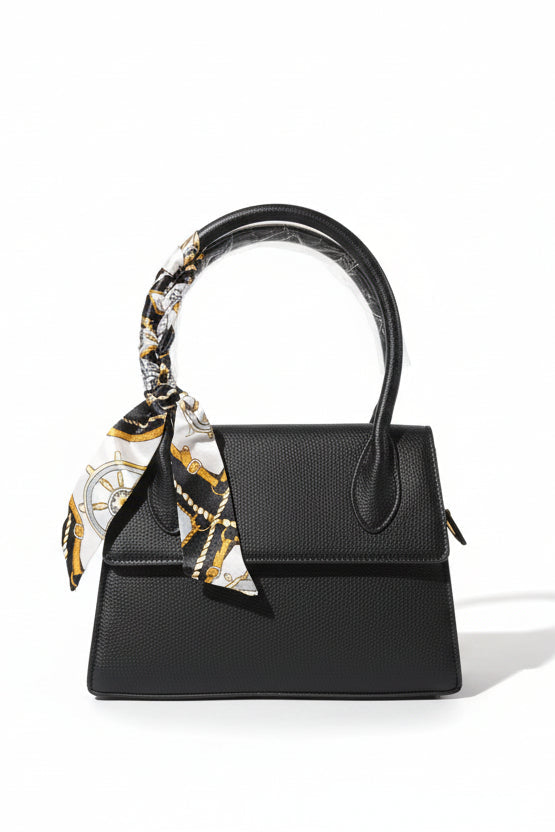 Scarf Detail Vegan Leather Medium Satchel Bag