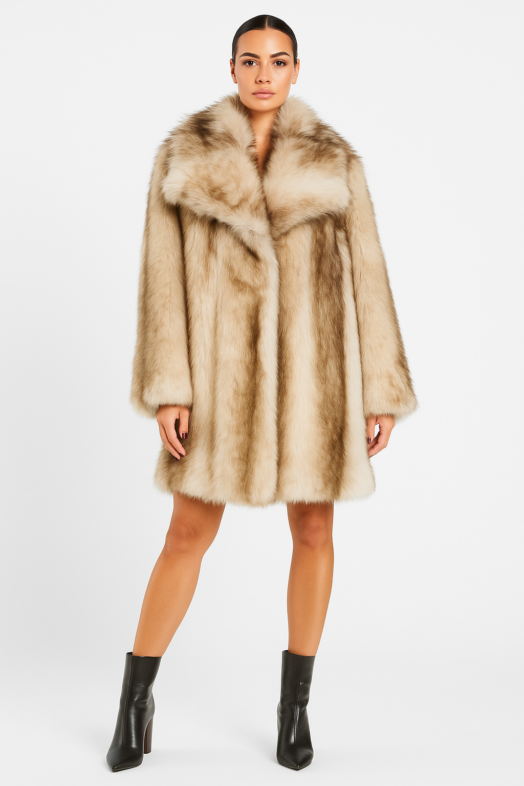 Wholesale Women's 3 Tone Luxurious Knee Length Faux Fur Coat (PACK OF 5)