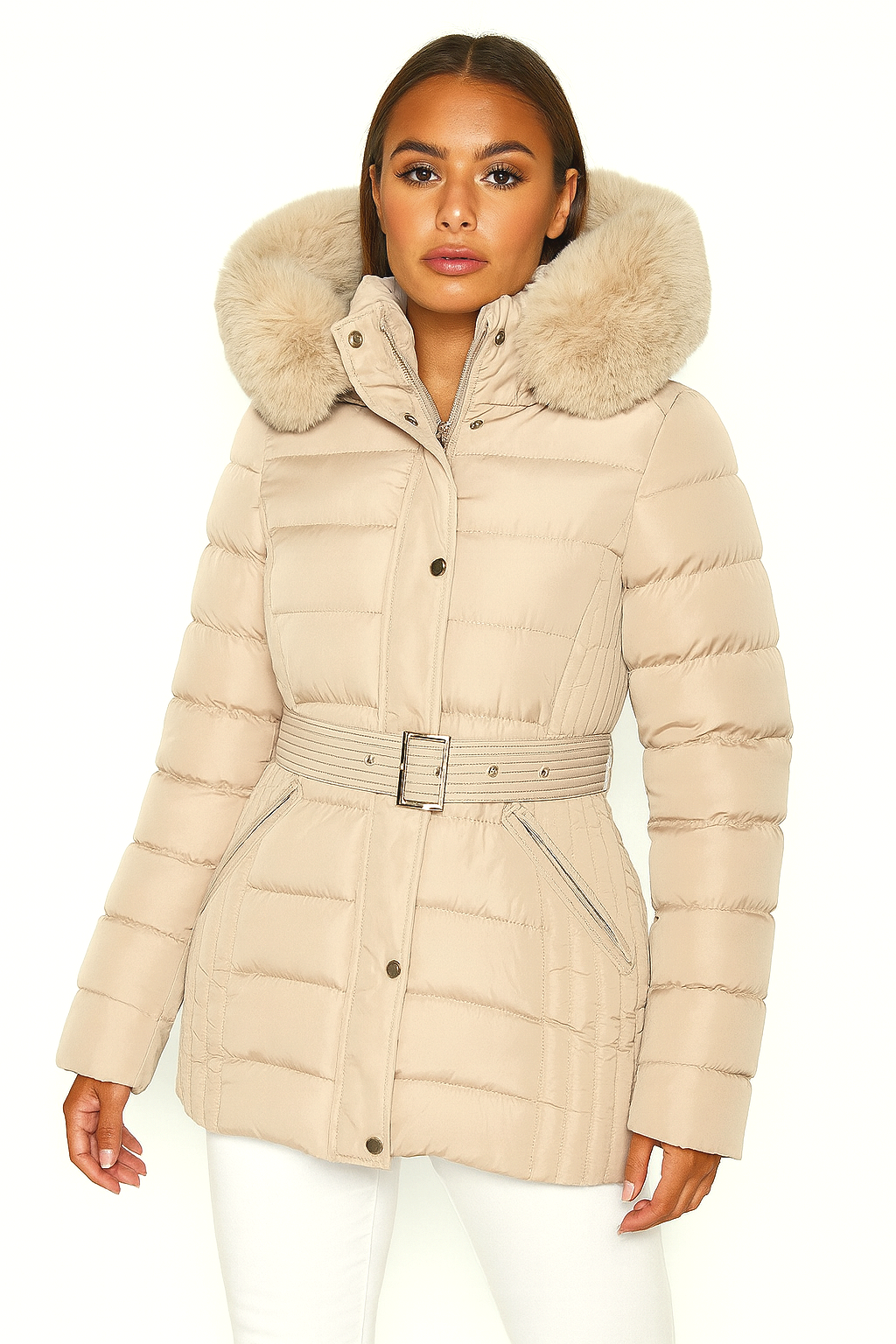 Gold Hardware Belted And Hooded Winter Jacket Gold Hardware Belted And Hooded Winter Jacket