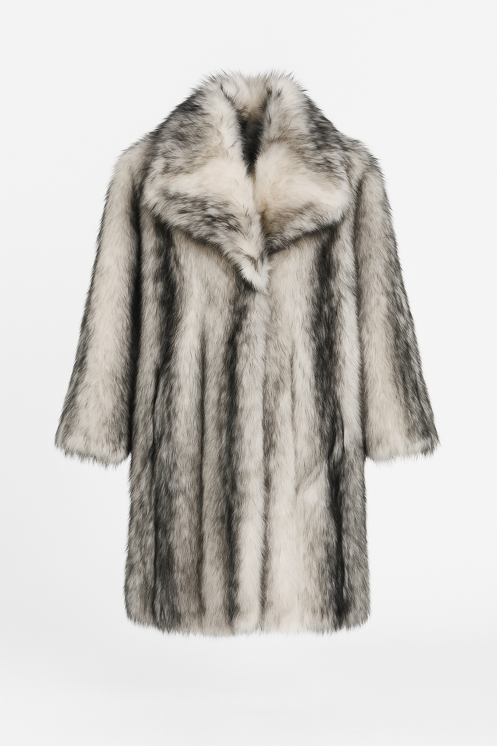 3 Tone Luxurious Knee Length Faux Fur Coat