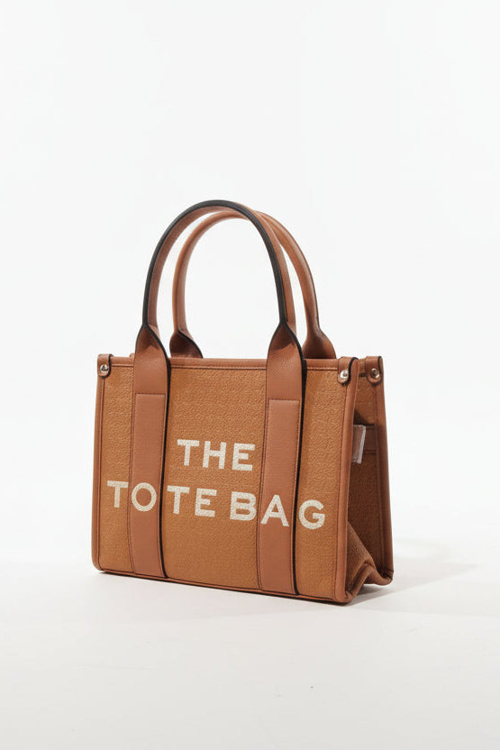 Textured Vegan Leather Adjustable Strap Small Slogan Tote Bag