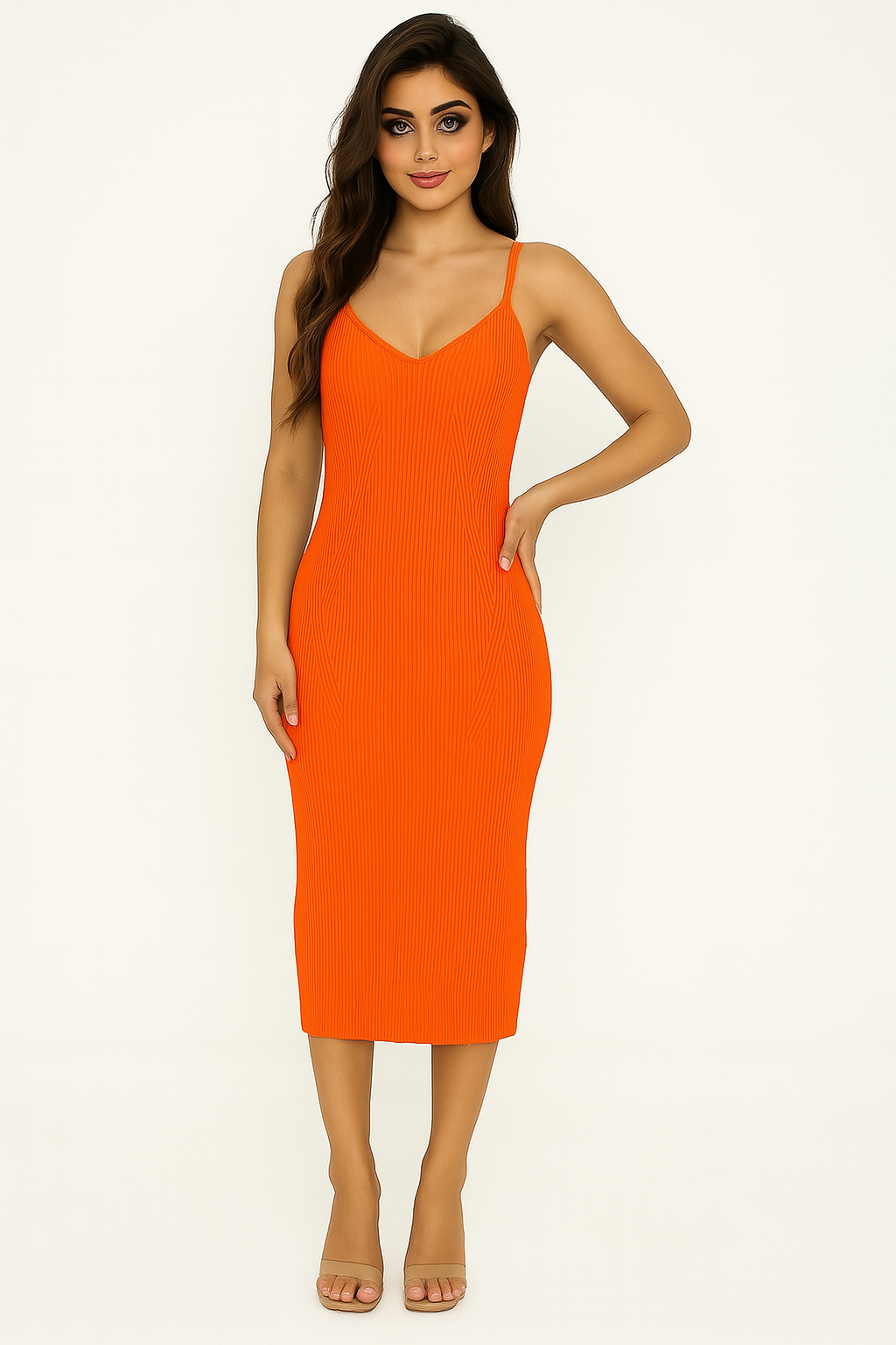 Adjustable Straps Ribbed Viscose Blend Knitted Dress