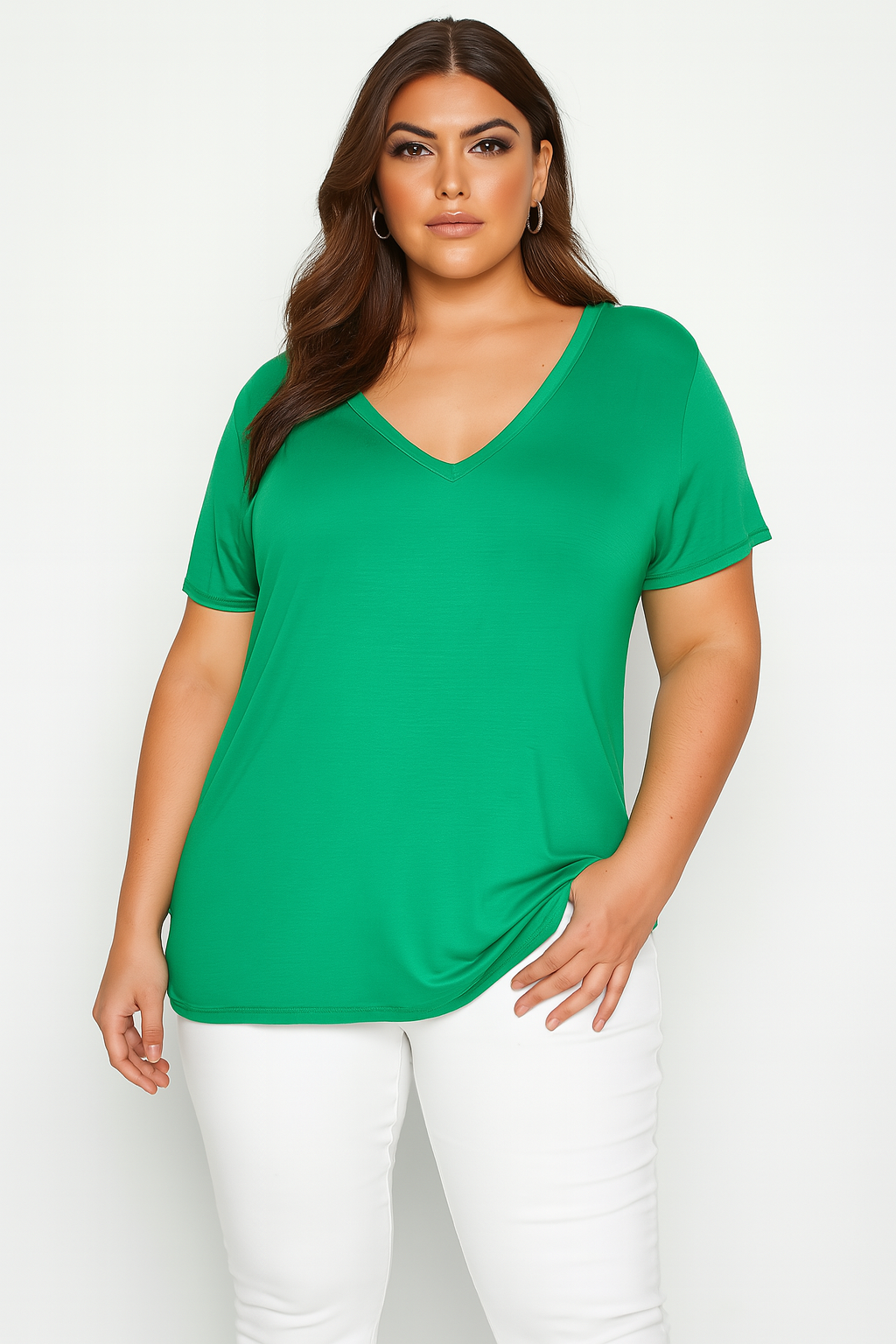 V-Neck Short Sleeve Lightweight Viscose Blend Basic T-shirt