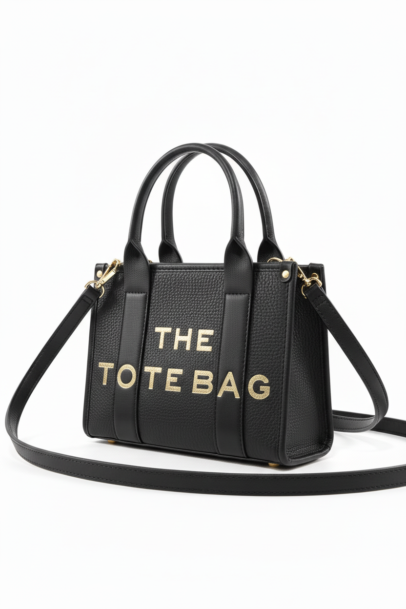 Textured Vegan Leather Adjustable Strap Small Slogan Tote Bag