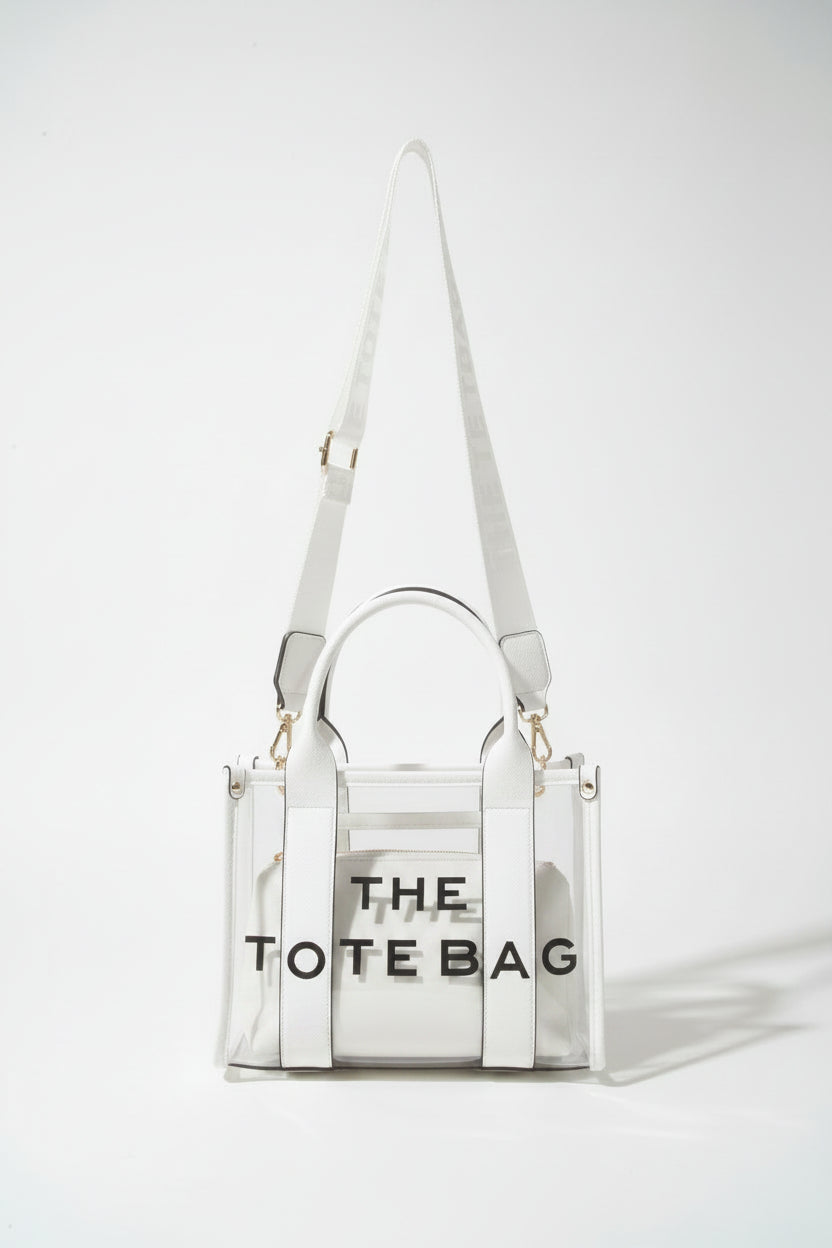 Clear Medium Size Tote Bag And Makeup Purse 2 in 1 Set